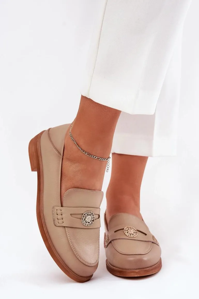 Eleganckie Mokasyny Damskie Z Naturalnej Skóry Vinceza 18100 Beżowe