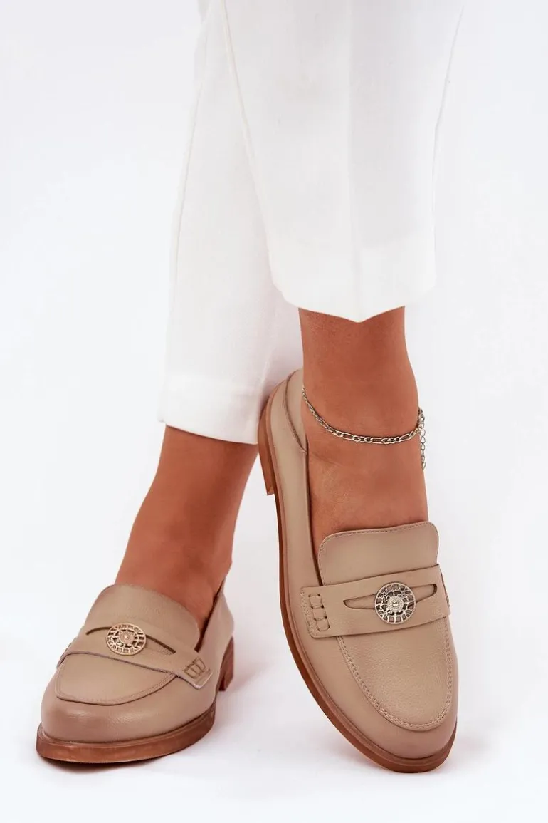 Eleganckie Mokasyny Damskie Z Naturalnej Skóry Vinceza 18100 Beżowe