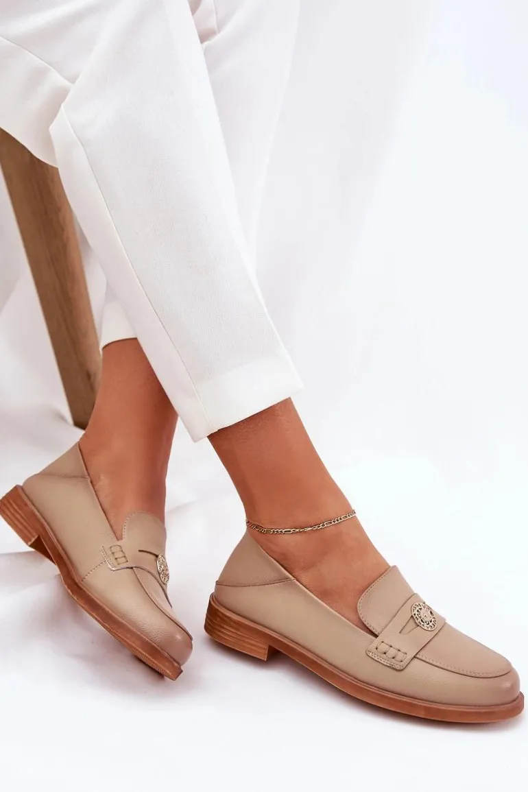 Eleganckie Mokasyny Damskie Z Naturalnej Skóry Vinceza 18100 Beżowe