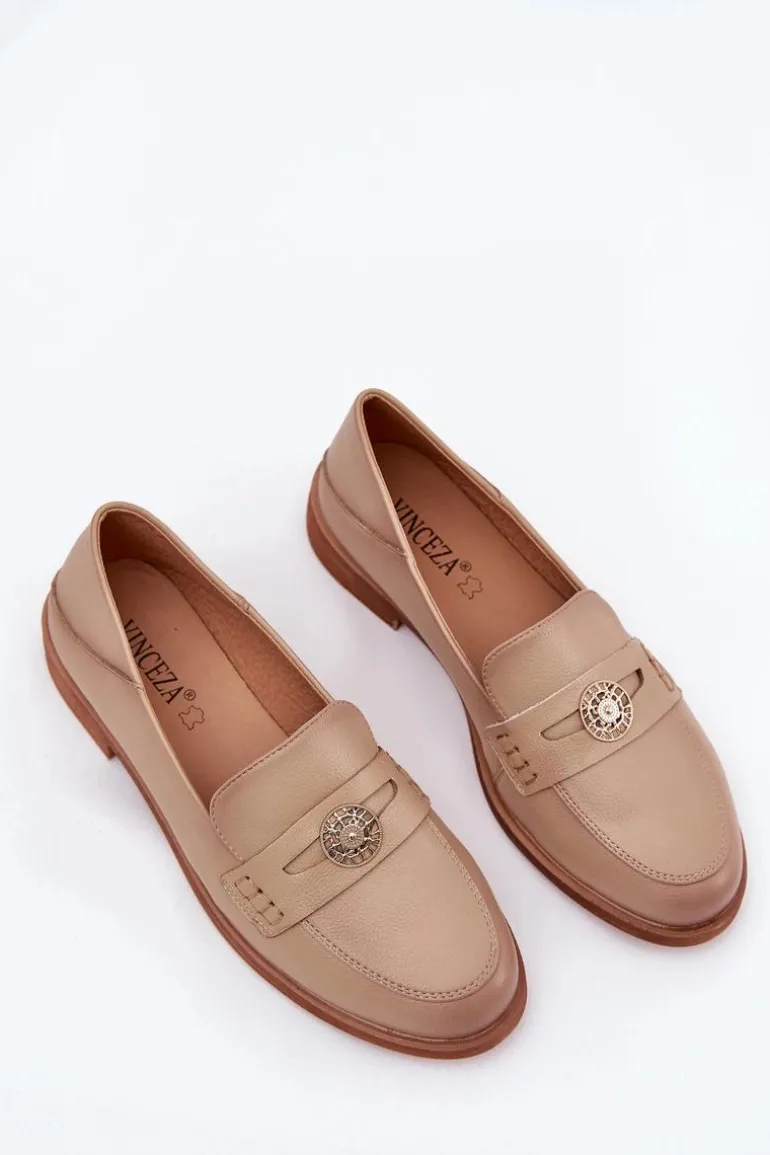 Eleganckie Mokasyny Damskie Z Naturalnej Skóry Vinceza 18100 Beżowe