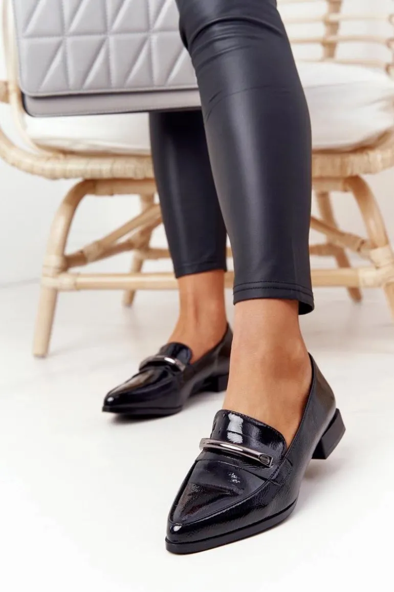 Eleganckie Mokasyny S.Barski Premium Lakierowane Czarne