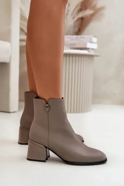 Eleganckie Ocieplane Botki Damskie Z Naturalnej Skóry Beżowe Vinceza 77106