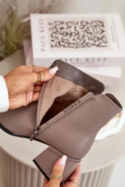 Eleganckie Ocieplane Botki Damskie Z Naturalnej Skóry Beżowe Vinceza 77106