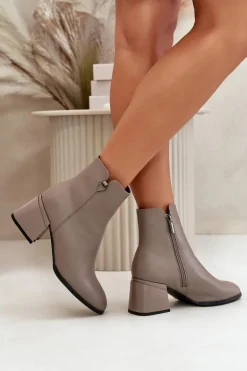 Eleganckie Ocieplane Botki Damskie Z Naturalnej Skóry Beżowe Vinceza 77106