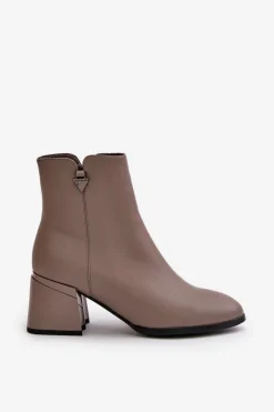 Eleganckie Ocieplane Botki Damskie Z Naturalnej Skóry Beżowe Vinceza 77106