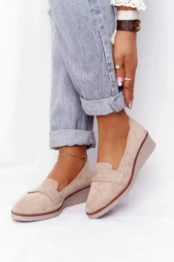 Eleganckie Półbuty Na Koturnie Vinceza 10599 Zamszowe Beżowe