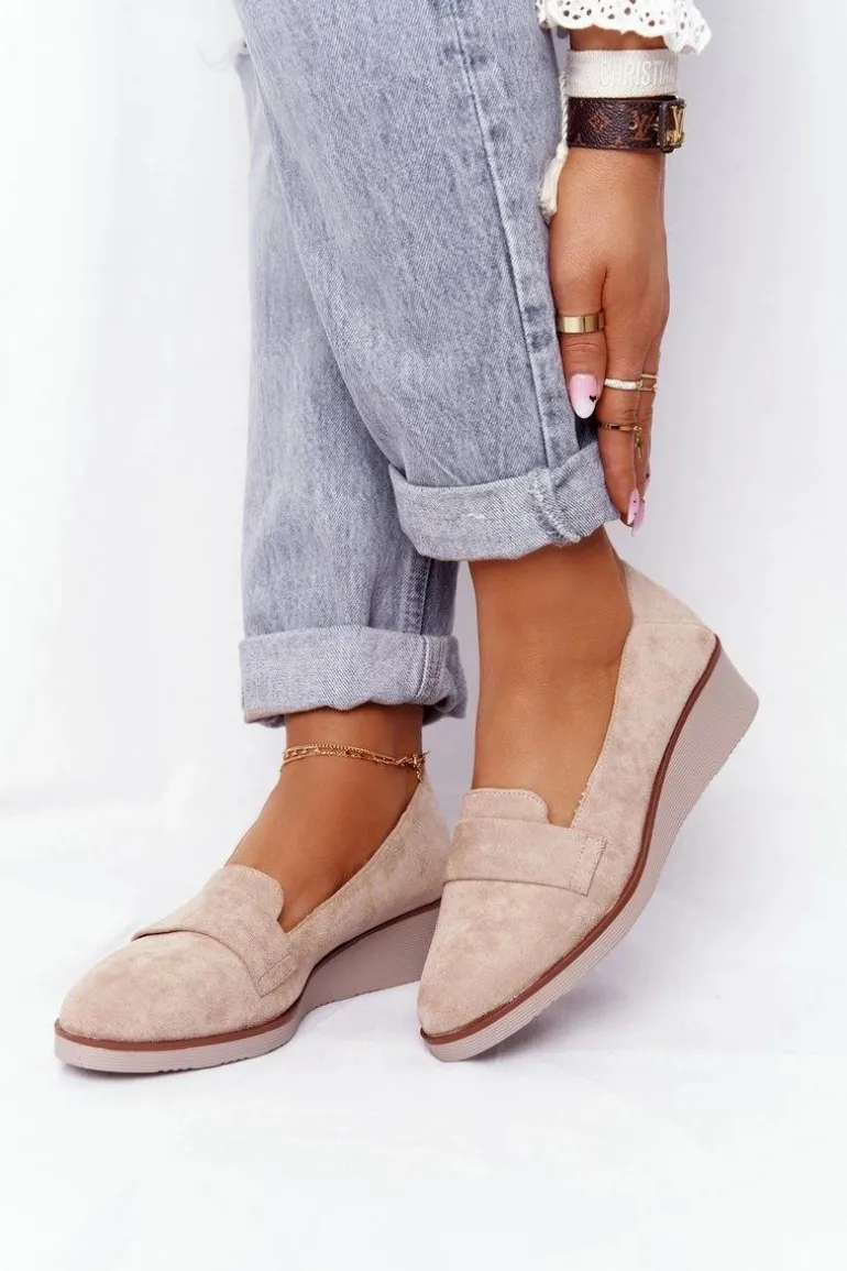 Eleganckie Półbuty Na Koturnie Vinceza 10599 Zamszowe Beżowe