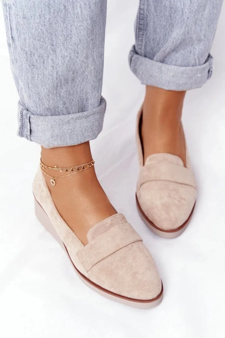 Eleganckie Półbuty Na Koturnie Vinceza 10599 Zamszowe Beżowe