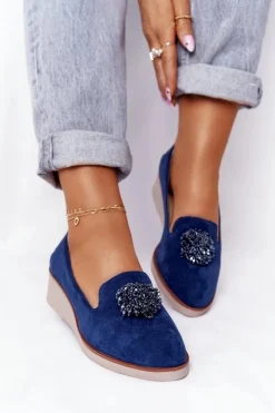 Eleganckie Półbuty Na Koturnie Vinceza 10580 Zamszowe Granatowe