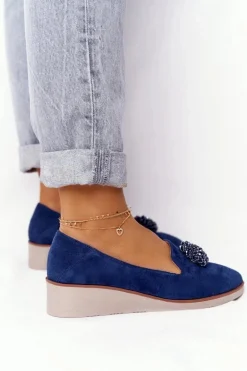 Eleganckie Półbuty Na Koturnie Vinceza 10580 Zamszowe Granatowe