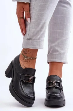 Eleganckie Półbuty Na Słupku Z Ozdobą Czarne Lemar Harmell