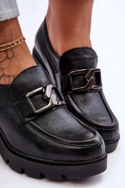 Eleganckie Półbuty Na Słupku Z Ozdobą Czarne Lemar Harmell