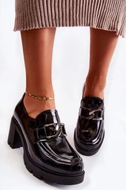 Eleganckie Półbuty Na Słupku Ze Srebrną Ozdobą Czarne Lemar Harmell