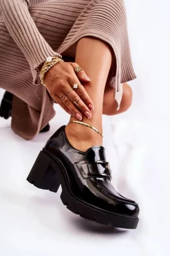 Eleganckie Półbuty Na Słupku Ze Srebrną Ozdobą Czarne Lemar Harmell