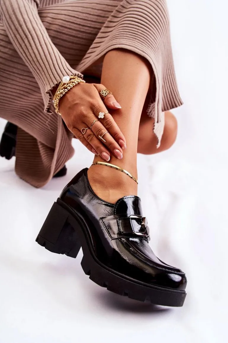 Eleganckie Półbuty Na Słupku Ze Srebrną Ozdobą Czarne Lemar Harmell