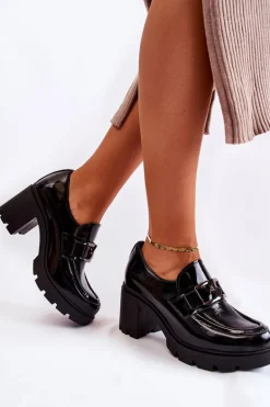 Eleganckie Półbuty Na Słupku Ze Srebrną Ozdobą Czarne Lemar Harmell