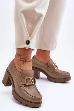 Eleganckie Półbuty Na Słupku Z Ozdobą Ciemnobeżowe Lemar Harmell