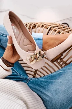 Eleganckie Pikowane Baleriny Z Łańcuchem Beżowe Coco