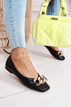 Eleganckie Pikowane Baleriny Z Łańcuchem Czarne Coco