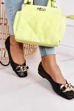 Eleganckie Pikowane Baleriny Z Łańcuchem Czarne Coco