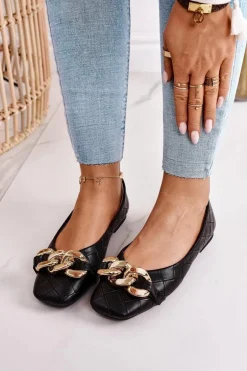 Eleganckie Pikowane Baleriny Z Łańcuchem Czarne Coco