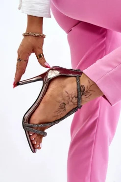 Eleganckie Sandałki Na Szpilce Z Dżetami Srebrne Jenesis