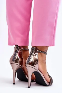 Eleganckie Sandałki Na Szpilce Z Dżetami Srebrne Jenesis