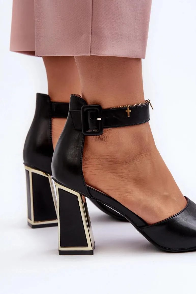 Eleganckie Sandały Damskie Na Słupku Czarne Rosazara