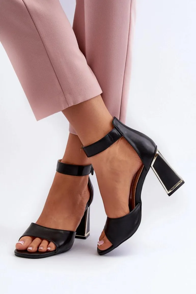 Eleganckie Sandały Damskie Na Słupku Czarne Rosazara