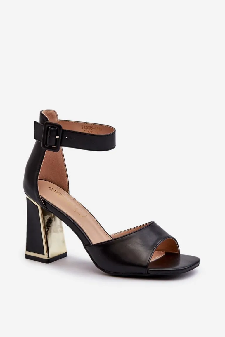 Eleganckie Sandały Damskie Na Słupku Czarne Rosazara