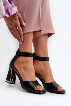 Eleganckie Sandały Damskie Na Słupku Czarne Rosazara