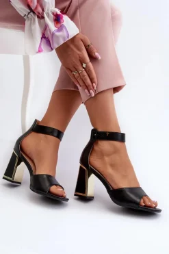 Eleganckie Sandały Damskie Na Słupku Czarne Rosazara