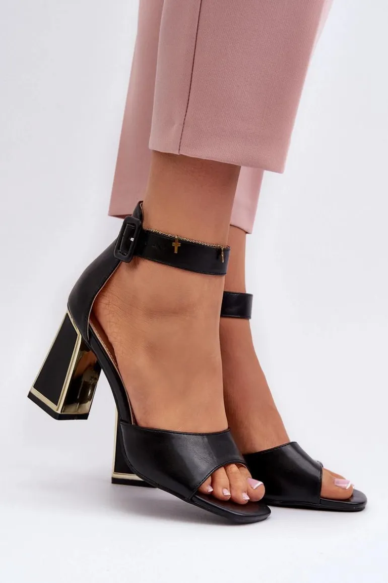 Eleganckie Sandały Damskie Na Słupku Czarne Rosazara