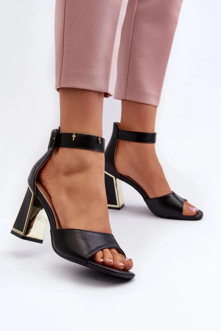 Eleganckie Sandały Damskie Na Słupku Czarne Rosazara