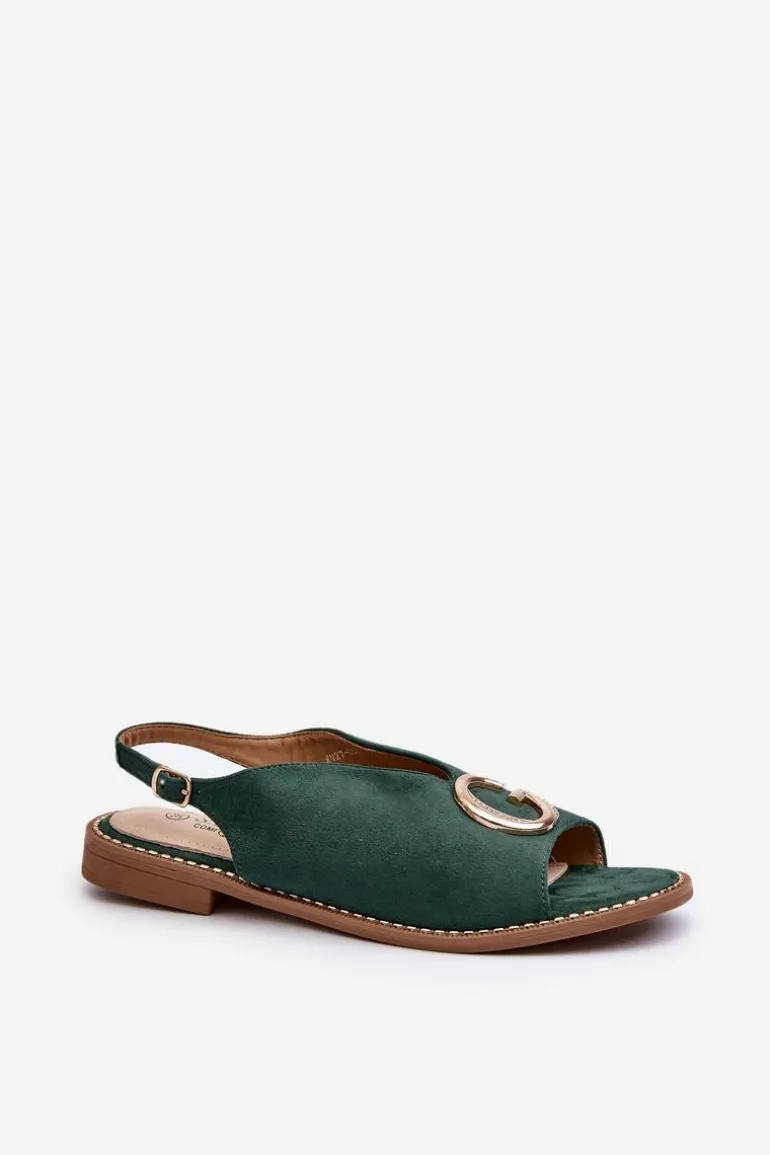 Eleganckie Sandały Damskie Z Ozdobą Eko Zamszowe S.Barski KV27-058 Zielone