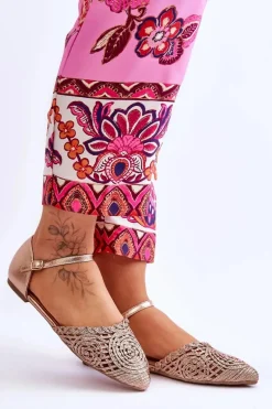 Eleganckie Sandały Damskie Płaskie Różowe Złoto Sheia