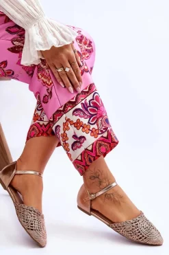 Eleganckie Sandały Damskie Płaskie Różowe Złoto Sheia