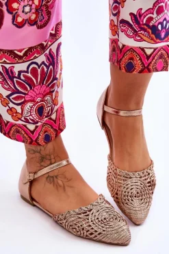 Eleganckie Sandały Damskie Płaskie Różowe Złoto Sheia