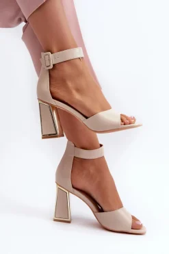 Eleganckie Sandały Damskie Na Słupku Beżowe Rosazara