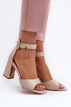 Eleganckie Sandały Damskie Na Słupku Beżowe Rosazara