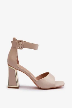 Eleganckie Sandały Damskie Na Słupku Beżowe Rosazara