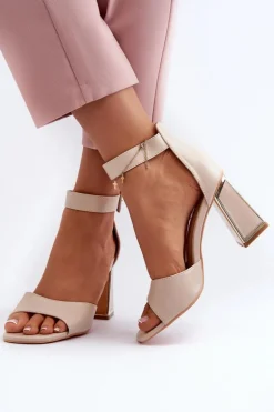 Eleganckie Sandały Damskie Na Słupku Beżowe Rosazara