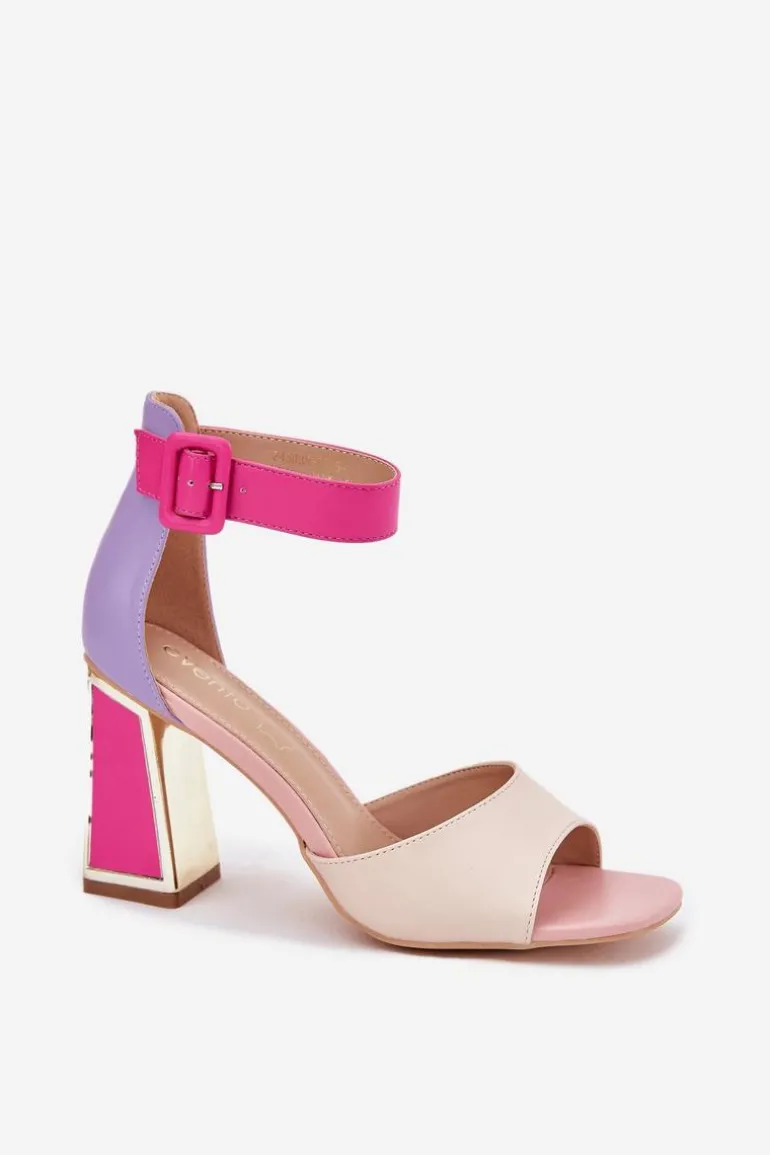 Eleganckie Sandały Damskie Na Słupku Beżowo-Różowe Rosazara