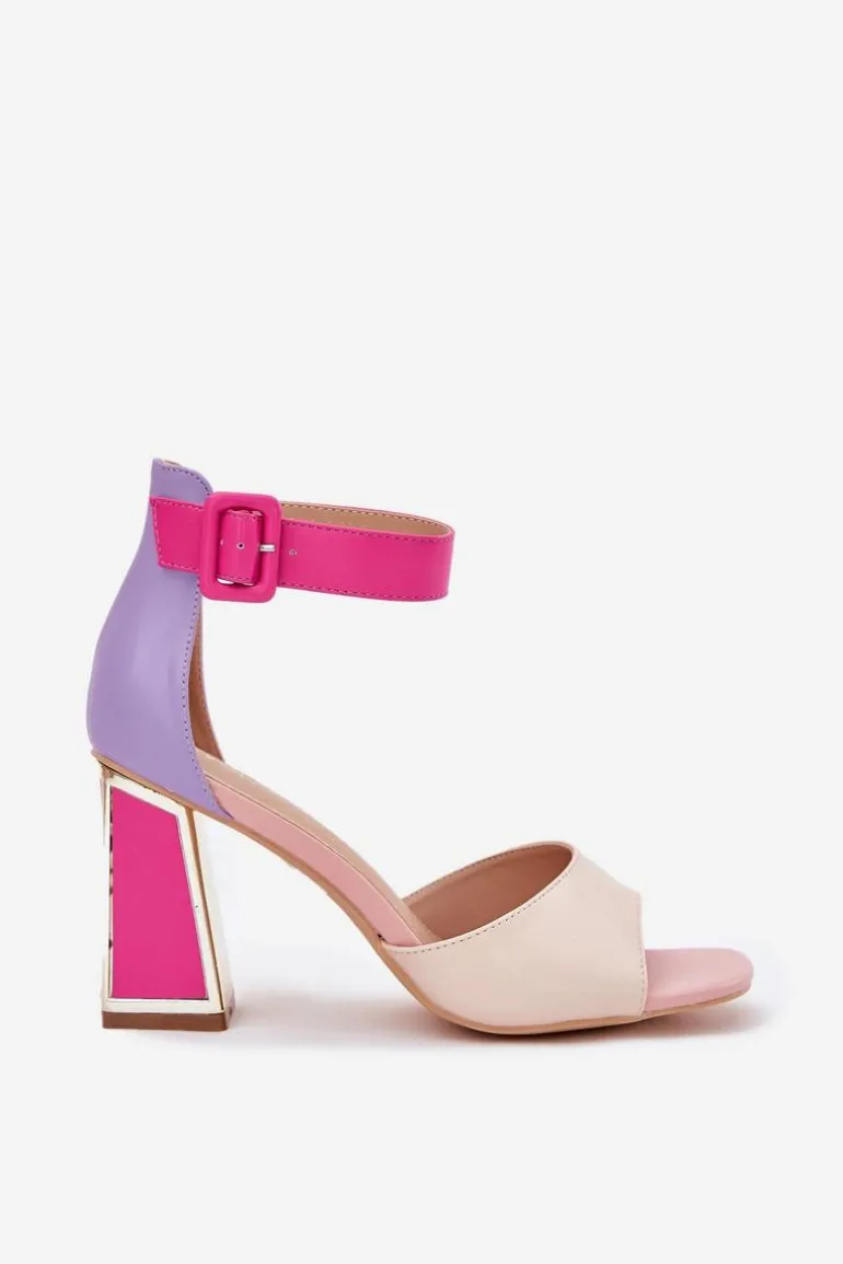 Eleganckie Sandały Damskie Na Słupku Beżowo-Różowe Rosazara
