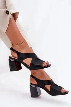 Eleganckie Sandały Damskie Na Słupku Vinceza 62238 Czarne