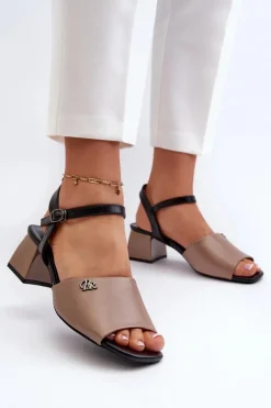 Eleganckie Sandały Damskie Z Eko Skóry Na Klocku Beżowe Vattima