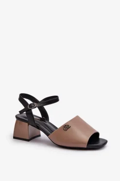 Eleganckie Sandały Damskie Z Eko Skóry Na Klocku Beżowe Vattima