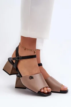 Eleganckie Sandały Damskie Z Eko Skóry Na Klocku Beżowe Vattima