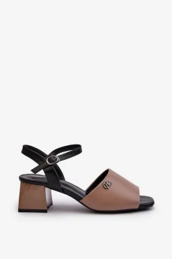 Eleganckie Sandały Damskie Z Eko Skóry Na Klocku Beżowe Vattima