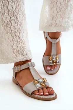 Eleganckie Sandały Damskie Z Ozdobnymi Detalami S.Barski KV27-030 Beżowe